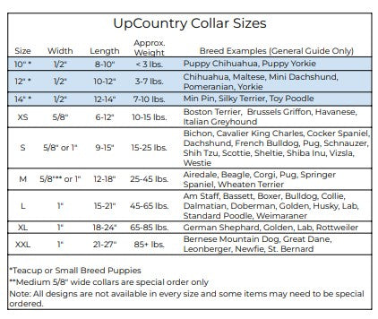 Maine Dog Collar Size Chart