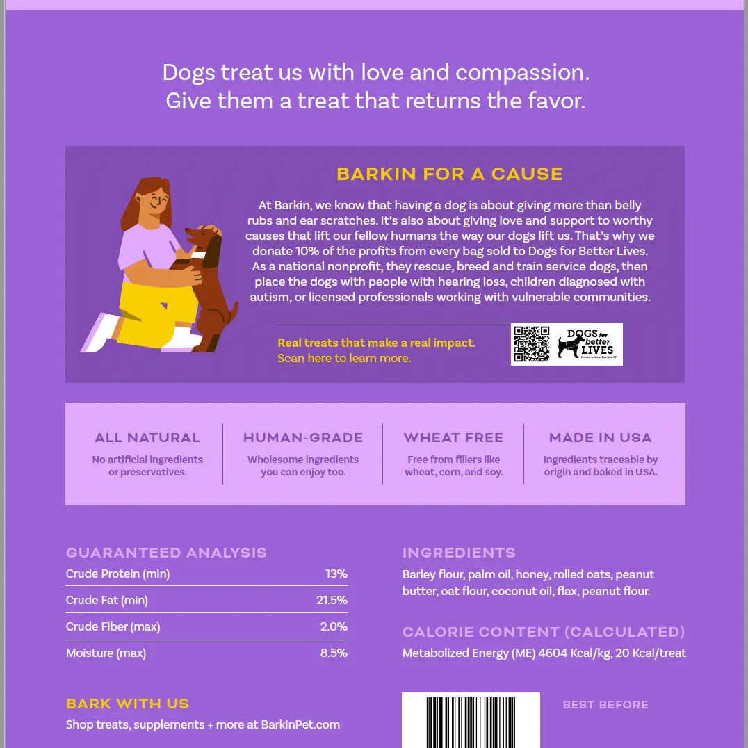 BARKIN Peanut Butter Cookie Soft & Chewy Dog Treats
