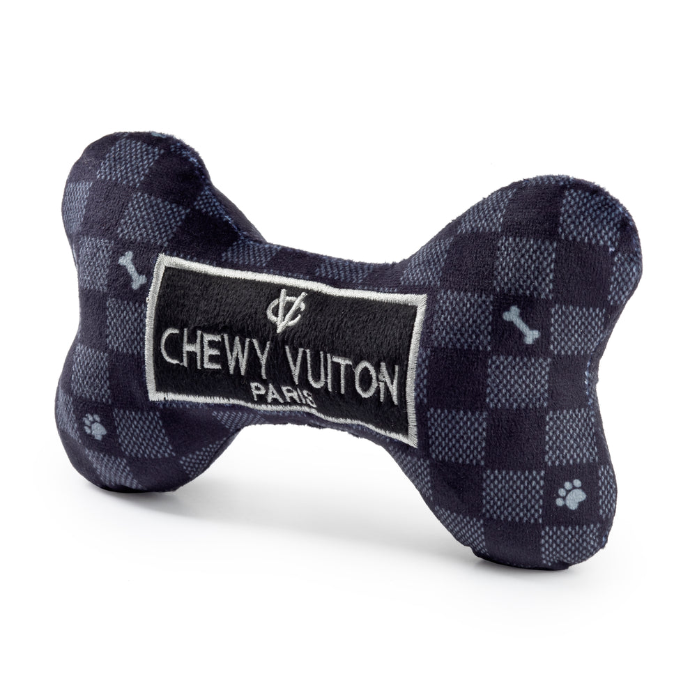 Black Checker Chewy Vuiton Bone Dog Toy