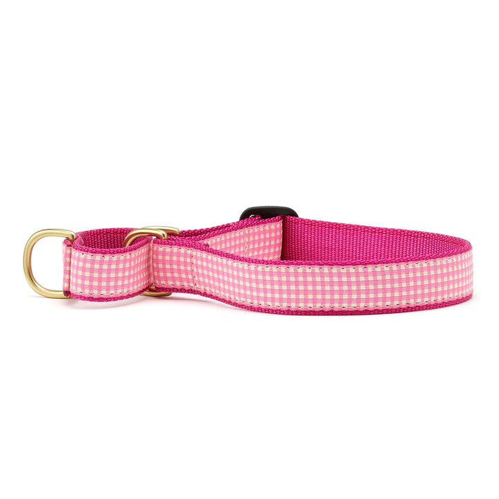 Pink Gingham Martingale Dog Collar