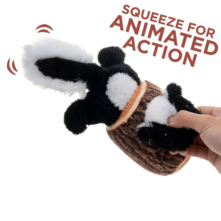 Animated Skunk in a Log Dog Toy