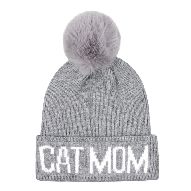 Cat Mom Pompom Knit Beanie