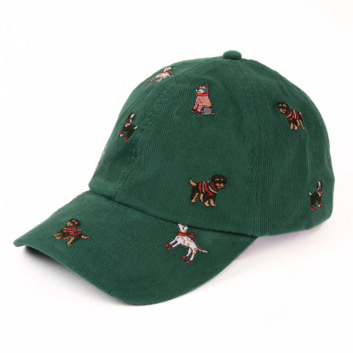 Christmas Dogs Embroidered Corduroy Hat