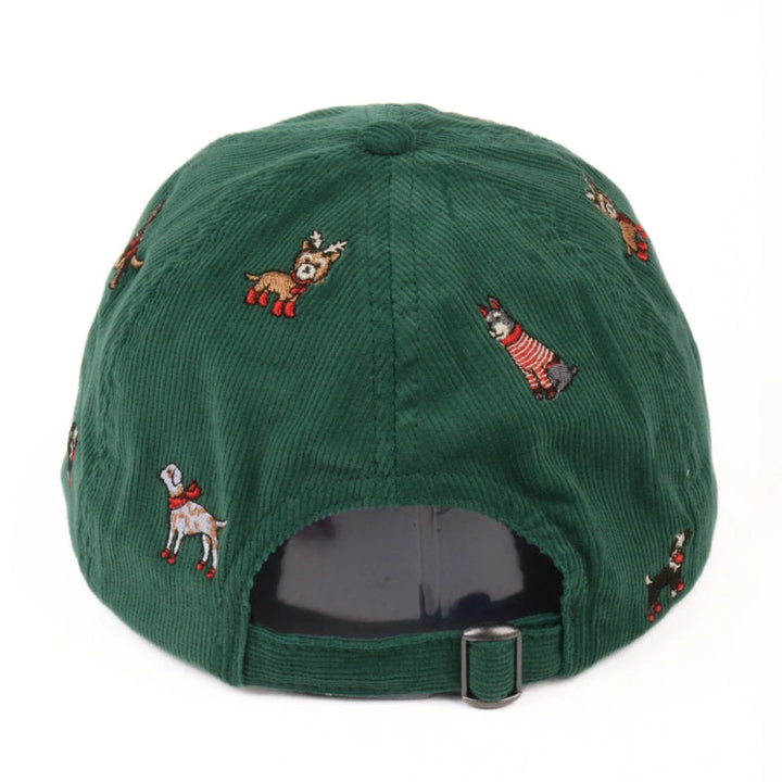 Christmas Dogs Embroidered Corduroy Hat