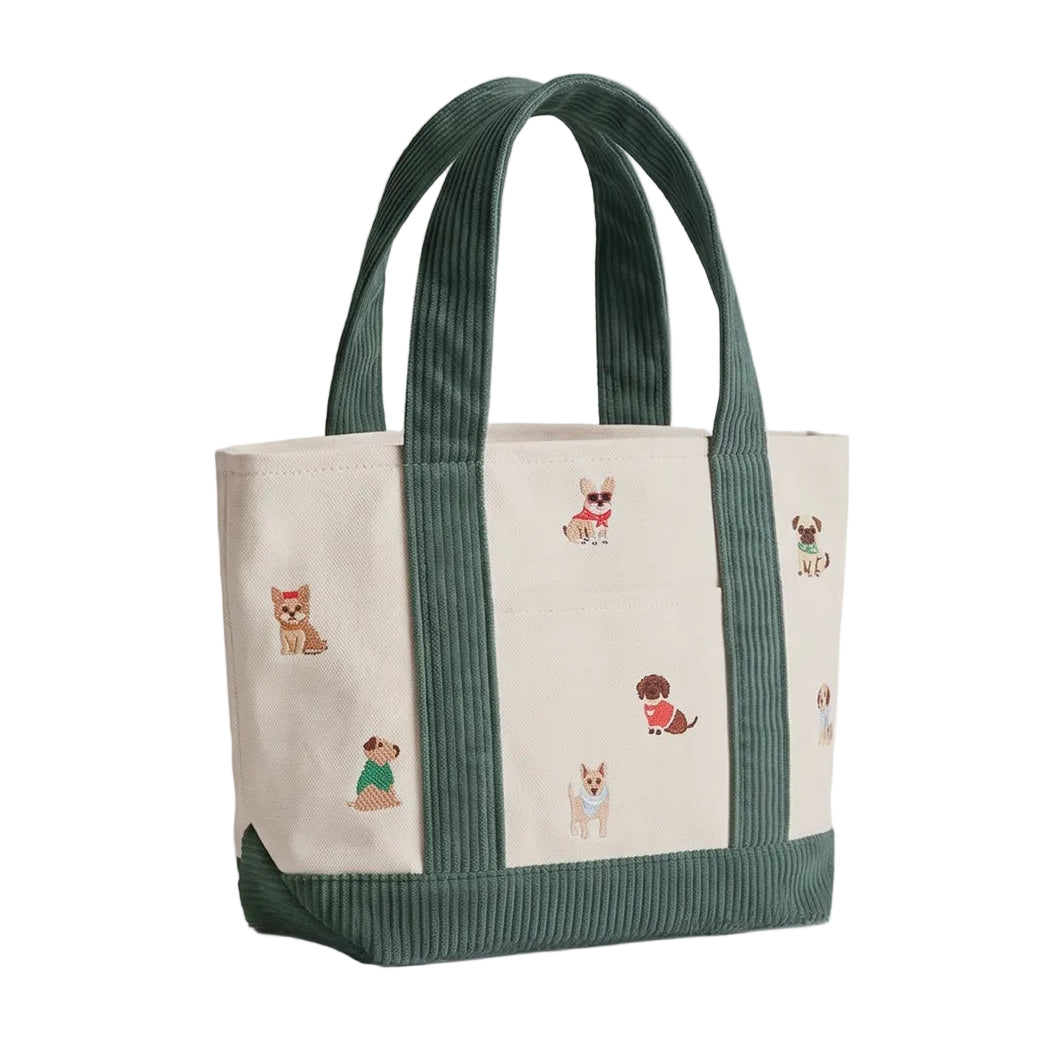 Dogs Embroidered Corduroy Canvas Tote Bag