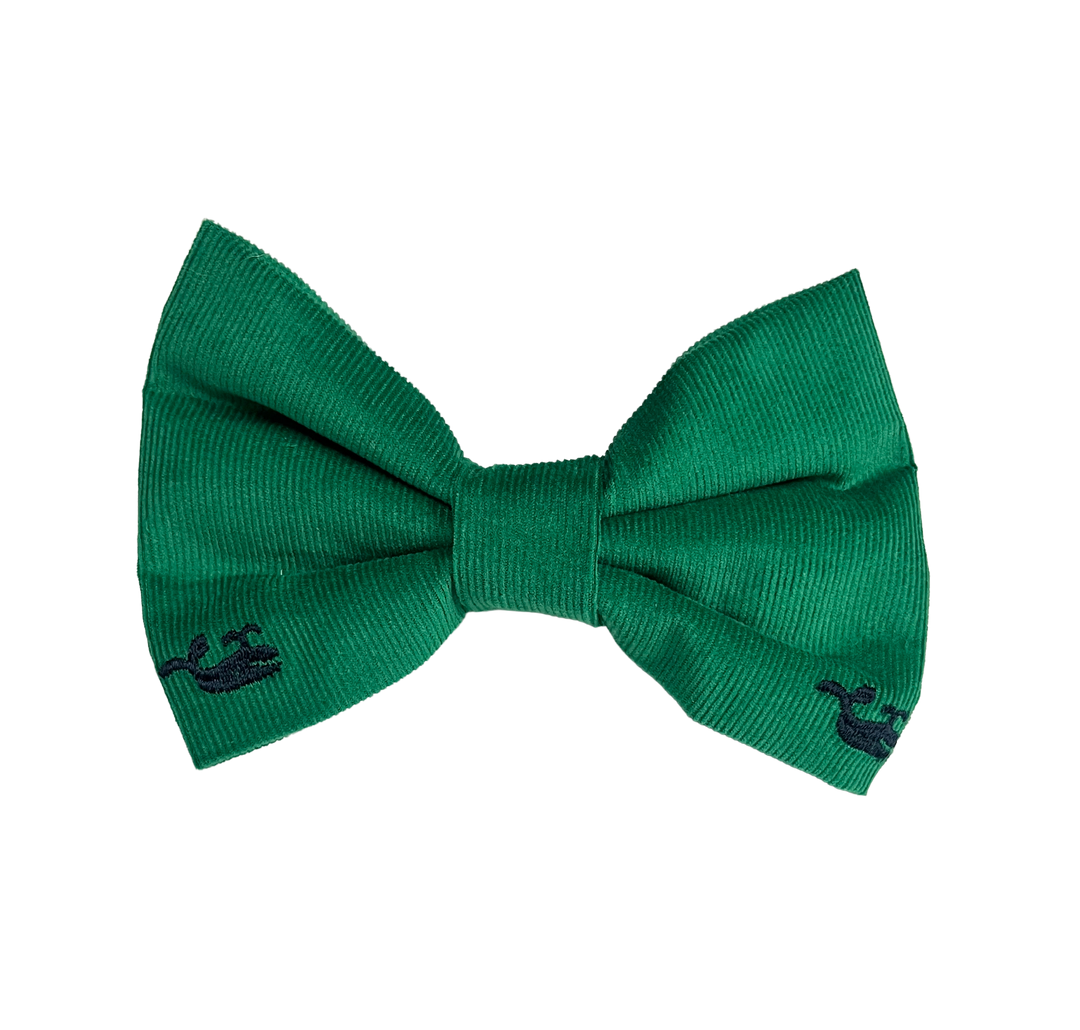Navy Whales on Green Corduroy Bow Tie