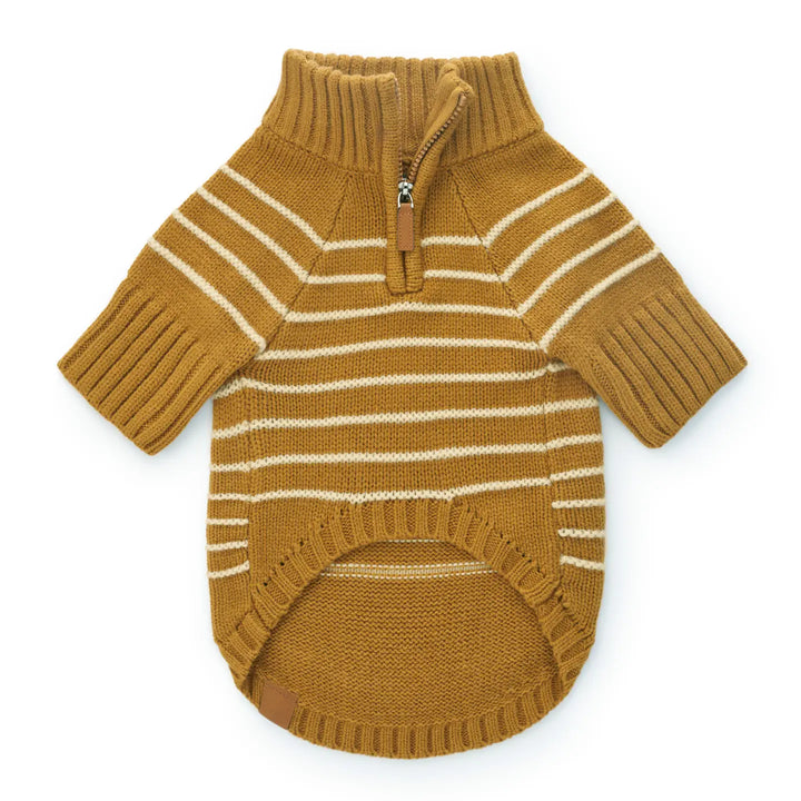 Mustard Stripe Quarter-Zip Dog Sweater