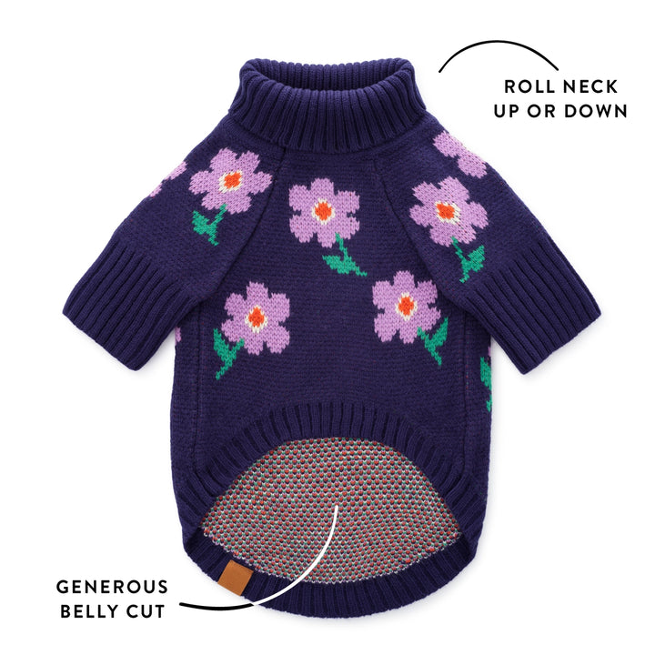 Purple Posies Dog Sweater